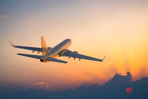 Illustration Passenger airplane flying above clouds during, Michal Krakowiak