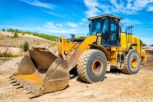 Illustration Yellow earth mover prepares the ground, ewg3D