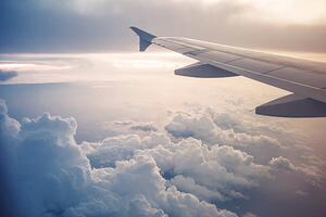 Illustration Image of airplane wing flying above the clouds, Moazzam Ali Brohi