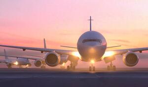 Illustration Airplanes taxiing on runway at sunset, Colin Anderson Productions pty ltd