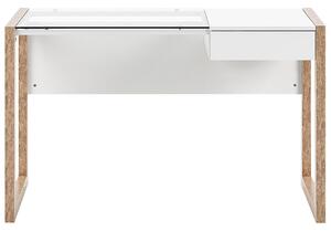 Skrivbord Hemma Vit Trä Förvaringslådor Ljus Trä Glass Bordsskiva 120 x 60 cm Minimalist Design Beliani