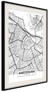 Inramad Poster / Tavla - City map: Amsterdam - 40x60 Guldram