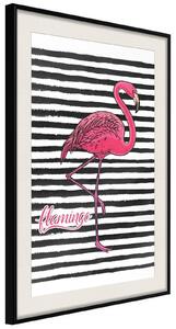 Inramad Poster / Tavla - Flamingo on Striped Background - 20x30 Guldram med passepartout
