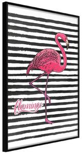 Inramad Poster / Tavla - Flamingo on Striped Background - 40x60 Guldram med passepartout