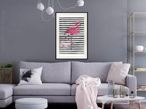 Inramad Poster / Tavla - Flamingo on Striped Background - 40x60 Guldram med passepartout