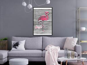 Inramad Poster / Tavla - Flamingo on Striped Background - 20x30 Guldram med passepartout