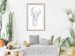 Inramad Poster / Tavla - Minimalist Deer - 20x30 Guldram med passepartout