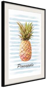 Inramad Poster / Tavla - Pineapple on Striped Background - 20x30 Guldram