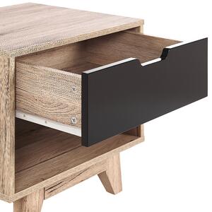 Soffbord Ljusträ med Svart MDF 46 x 50 cm 1 Låda Nattduksbord Sovrum Modern Design Skandinaviskt Beliani