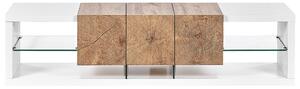 TV-bänk Vit Ljusträ MDF-trä Härdat Glas 160 cm upp till 70ʺ 1 Låda 2 Hyllor Modern Design Beliani