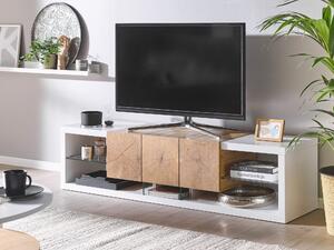 TV-bänk Vit Ljusträ MDF-trä Härdat Glas 160 cm upp till 70ʺ 1 Låda 2 Hyllor Modern Design Beliani