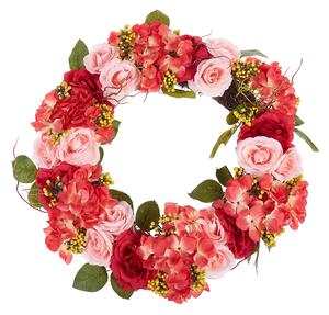 Dörr Krans Rosa och Röd Konstgjord Blomsterkrans 50 cm Rund Bord Vägg Dekor Traditionell Rustik Stil Beliani