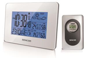 Sencor - Väderstation med LCD display Data väggkontakt väckarklocka 3xAA vit