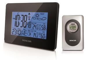 Sencor - Väderstation med LCD display Data väggkontakt väckarklocka 3xAA svart