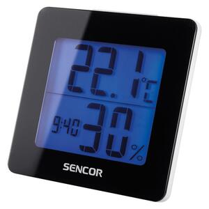 Sencor - Väderstation med LCD display Data väggkontakt väckarklocka 1xAA svart