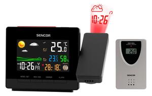 Sencor - Väderstation med LCD-färgskärm, väckarklocka data väggkontakt projektorem 2xAA