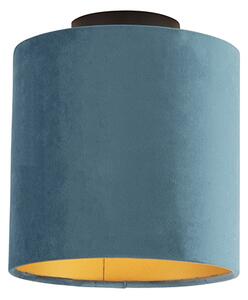 Taklampa med velour skugga blå med guld 20 cm - Combi svart