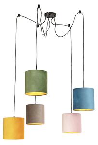Hängande lampa med 5 färgade velournyanser 20 cm - Cava