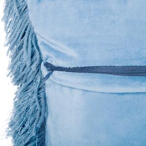 Uppsättning av 2 Prydnadskuddar Blå Polyester Tyg Shaggy Fuskpäls 45 x 45 cm Beliani