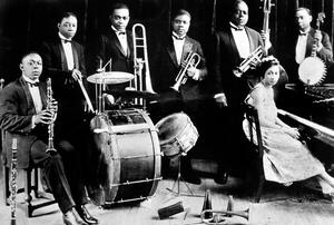 Fotografi jazz trumpet player Louis Armstrong and cornet player King Olivier in Chicago in 1923