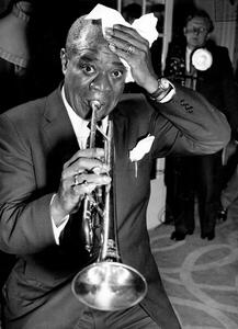 Fotografi Louis Armstrong during a conference at the Savoy Hotel, 1956