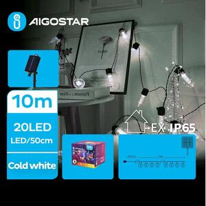 Aigostar - LED Solar Julkedja 20xLED/8 funktioner 11,5m IP65 kall vit