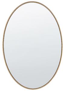 Väggmonterad Hängande Spegel Guld 83 x 57 cm Oval Utsmyckad Ram Dekorativa Pärlor Beliani