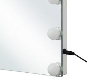 Sminkspegel Vägg med LED Vit 40 x 50 cm Rektangulär Hollywood Upplyst Glödlampor Bord Beliani