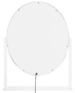 Stående Sminkspegel med LED Vit 50 x 60 cm Oval Hollywood Upplyst Glödlampor Bord Beliani
