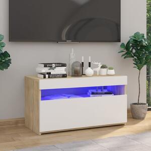 Tv-bänk med LED-belysning vit och sonoma-ek 75x35x40 cm