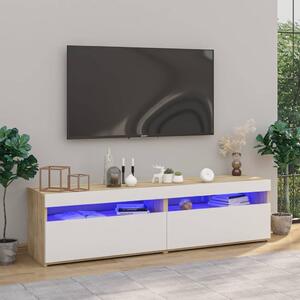 Tv-bänkar 2 st med LED-belysning vit och sonoma-ek 75x35x40 cm