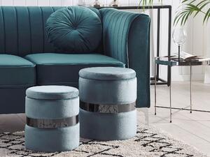 Set med 2 sittpuffar med förvaring Blå Polyester Sammet Fotpall Glam Design Beliani