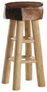 Barpall Lammskinn Läder Teak trä Ben Rustik stil hög pall Beliani