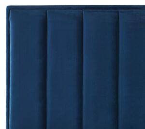 Dubbelsäng Marinblå Sammet 180 x 200 cm med Förvaring Vadderad Huvudgavel Svarta Metallben Beliani
