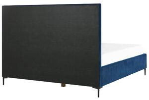 Sovrumsset Blå Sammet Stoppad Dubbelsäng med Förvaring 180 x 200 cm 2 Soffbord Beliani