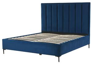 Sovrumsset Marinblå Sammet Stoppad Dubbelsäng med Förvaring 160 x 200 cm 2 Sängbord Beliani