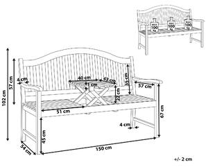 3-sits Trädgårdsbänk i Ljus Akaciaträ 150 cm med ett Hoppfalbärt Bord till Balkong Klassisk Stil Beliani
