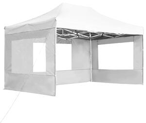 Hopfällbart partytält med väggar aluminium 4,5x3 m vit