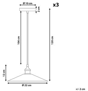 Hängande Lampa Svart Metall 3 Lampor Industriell Stil Taklampa 30 cm Beliani