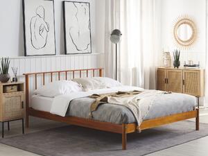 Dubbelsäng Ljus Furuträ 160 x 200 cm med Sänggavel Lamellbas Minimalistisk Rustik Stil Beliani
