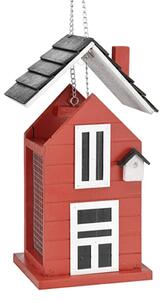 HI Hängande fågelmatare husformad 14x12x22 cm röd och vit