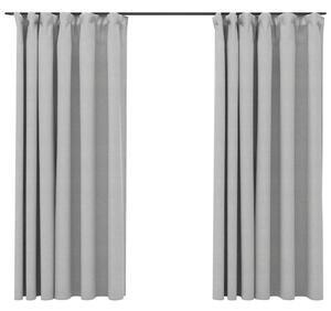 Mörkläggningsgardin med krokar linnelook 2 st grå 140x175 cm