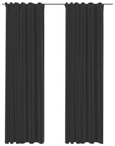 Mörkläggningsgardin med krokar linnelook 2 st svart 140x225 cm