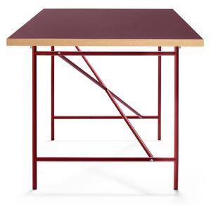 PLEASE WAIT to be SEATED - Eiermann1 Desk / By Egon Eiermann - Skrivbord - Burgundy Linoleum w. Oak Edge / Rust Red - L200 x W90 x H69 cm