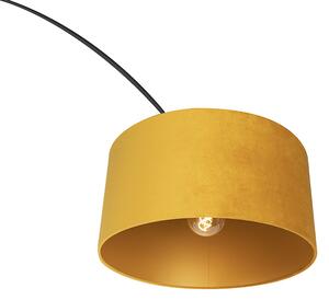 Båglampa svart med velourskugga ockergul med guld 50 cm - XXL