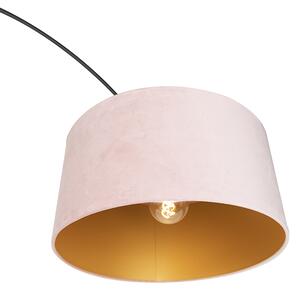 Båglampa svart velourskugga rosa med guld 50 cm - XXL