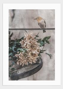 Yellow bird & flowers poster - 50x70