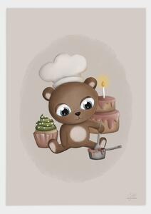 Baking baby bear poster - 30x40