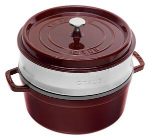 Staub La Cocotte Gryta med ånginsats 26 cm / 5,25 l, Rund, Grenadin-Röd, Gjutjärn