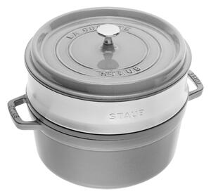 Staub La Cocotte Gryta med ånginsats 26 cm / 5,25 l, Rund, Grafitgrå, Gjutjärn